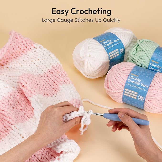 Chenille Yarn #6, Super Bulky Blanket Yarn for Crocheting & Knitting, Extra Soft Chunky Thick Yarn, Easy to Crochet, Perfect for Amigurumi, Baby Blankets, DIY Home Decor, 3Skeins(300g/10.5oz), Mint