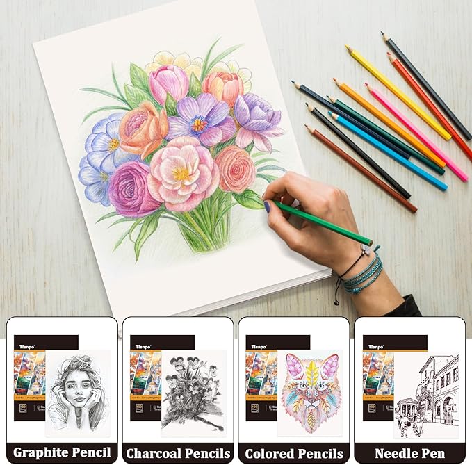 tlenpo sketch book 9 x 12 in, glue bound sketchbook, 100 sheets sketch pad, (73 lb/120 gsm) drawing paper pad, acid free art sketching pad, sketch paper for drawing coloring sketching