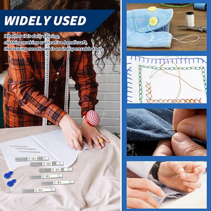 60 PCS Hand Sewing Needles, 6 Size Large Eye Sewing Needles, Leather Embroidery Thread Needle, Stainless Steel Knitting Quilting Needle for Handsewing Crafts, Repair with Threader