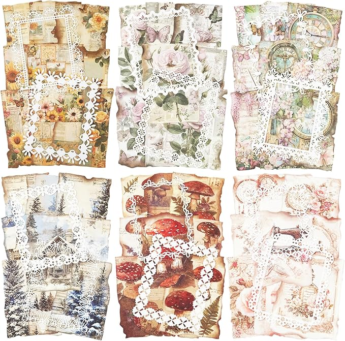 144 PCS Fantasy Scrapbook Paper Set, Vintage Journal Ephemera Pack for Scrapbooking, Journaling, DIY Crafts with Glue Tape