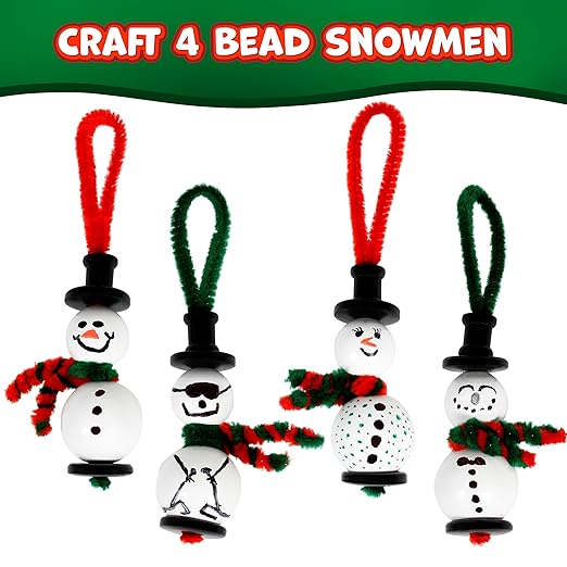Ready 2 Learn Christmas Crafts | Create Your Own Bead Snowmen | Set of 4 | DIY Ornaments for Kids | Christmas Tree Decoration | All Materials Included