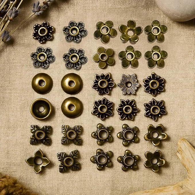 Sparkling Charms Antique Spacer Bead Caps – Mixed Bali & Tibetan Style Metal End Caps for Jewelry Making, Fits 8–14mm Beads, Brass Finish for Bracelets Necklaces Earrings DIY Crafts (Brass, 600pcs)