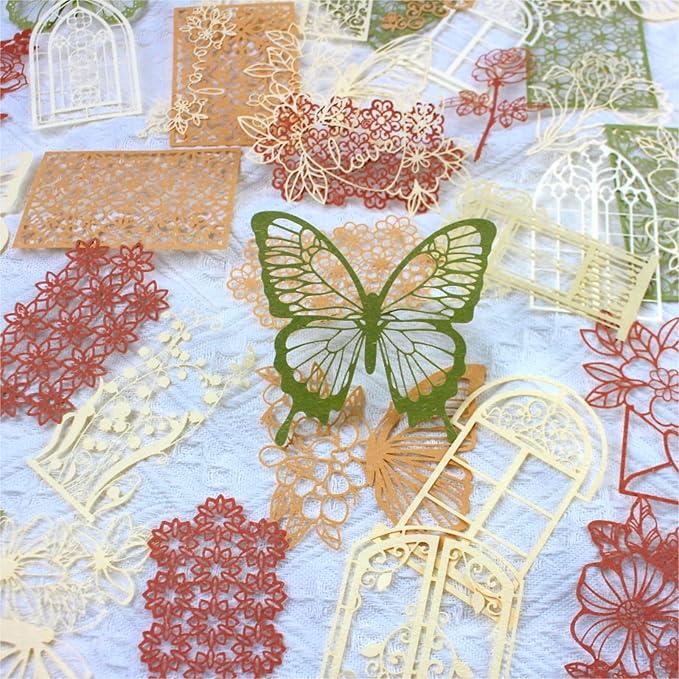 Vintage Scrapbook Cutouts Paper Lace for Scrapooking Supplies Kit,40 Pcs Decorative Scrapbook Paper Flowers, Butterfly,Window Frame Cutout for Junk Journals,DIY Art Craft Album