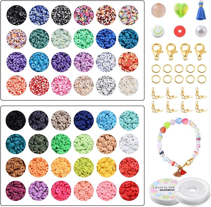 Echoed Elegance Clay Beads 2 Boxes Bracelet Making Kit, 8042 pcs Beads for Jewelry Making, Round Letter Beads with Charm and Elastic Strings, Friendship Bracelets Holiday Gifts for Girls Adults