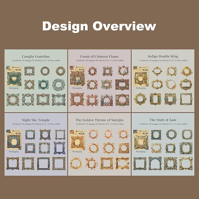 Medieval Frame Stickers – 60 Hollow-Cut Cardstock Stickers for Scrapbook & Journal, Vintage Self-Adhesive Embellishments for Junk Journal, DIY Art & Collage Design