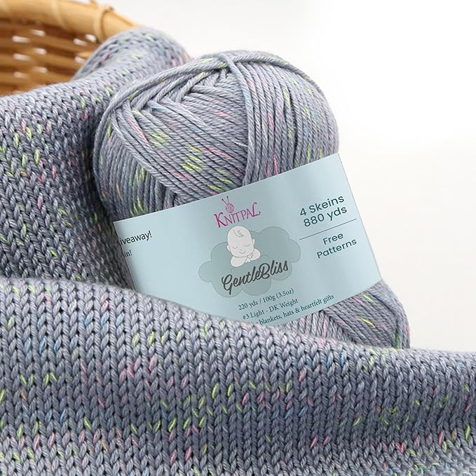 GentleBliss Soft Baby Yarn for Crocheting, 4 Skeins, 880Yds/400G, Free Patterns - Acrylic Baby Blanket Yarn for Knitting - Light Worsted 3 DK Weight - Light Gray