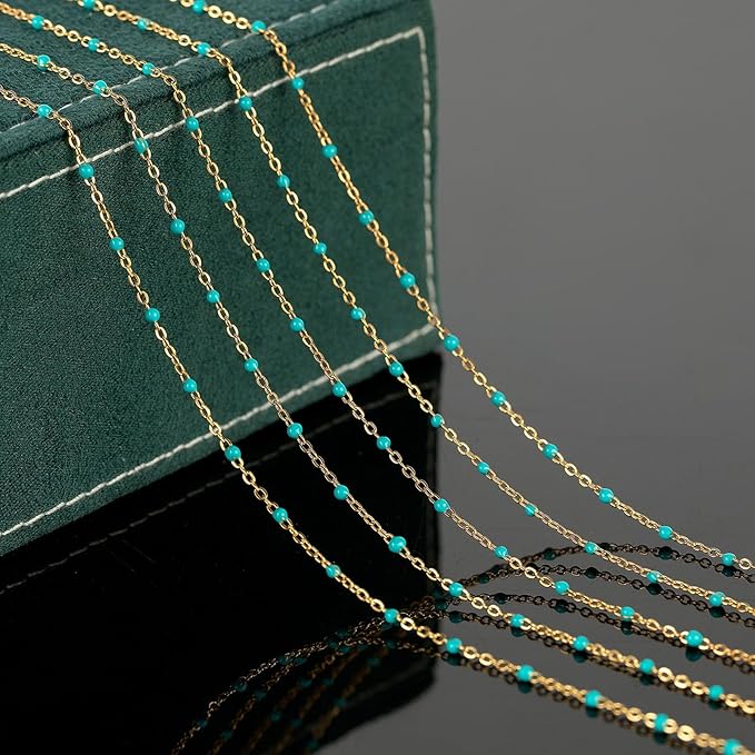 UMAOKANG 33ft/10m Turquoise Enamel Bead Chains for Jewelry Making Gold Plated Stainless Steel Jewelry Chain Roll