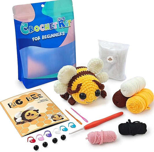 Kovarela Beginners Crochet Kit with Simple Crochet Yarn - with Step-by-Step Video Tutorials (Cute Bee)