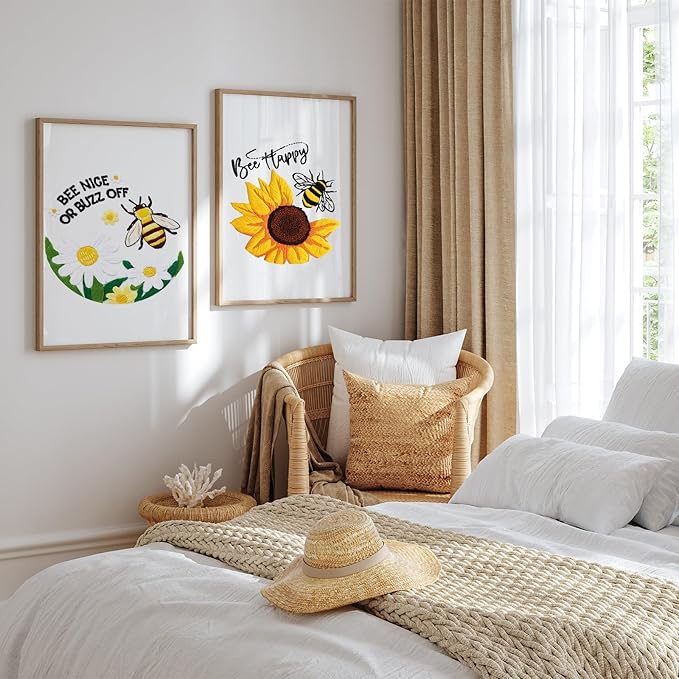 Louise Maelys Embroidery Kits for Beginners,Cross Stitch Kit for Adults,DIY Needlepoint with Bee Daisy Flowers Pattern