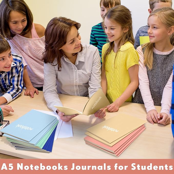 mimorou 100 pcs journals notebooks bulk - kraft softcover a5 small notebooks 5.5 inch x 8.3 inch notepads with 60 page 30 sheet for writing sketch travel office supplies(bright color,lined)