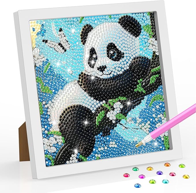 SENQAO Panda Diamond Art Kit for Adults with Frame Art and Crafts for Adults Ages 6-8 -10-12 Easy to DIY Diamond Art for Adults and Adult Beginners Home Wall Decoration 7.1x7.1inch