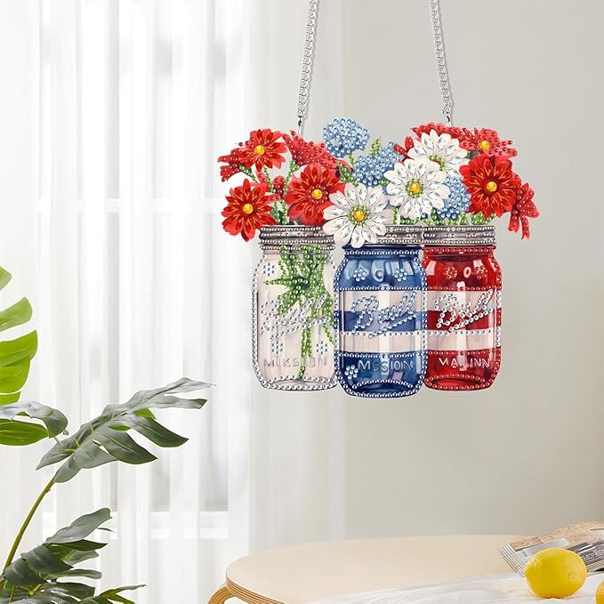 Reofrey Hanging Diamond Art Kits for Adults– 8x8Inch Flowers Hanging Ornament Acrylic Board Double Sided Pattern Crystal Diamond Art Suncatcher Pendant, for Home Wall Window Decoration Handmade Gift
