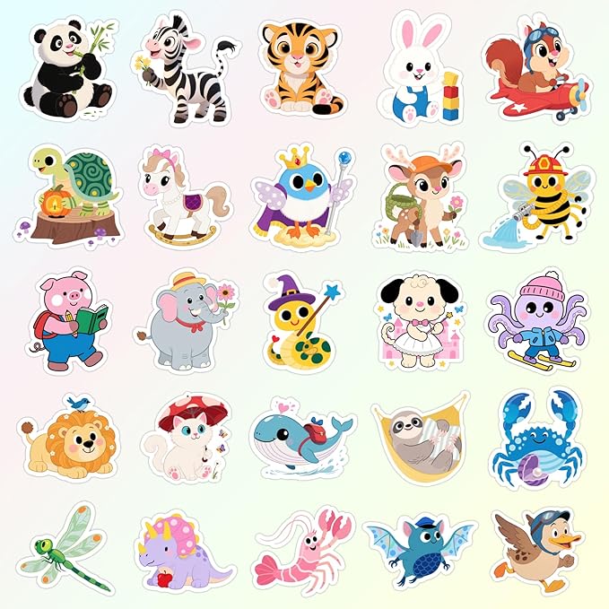 wercokt 50pcs animal stickers, cute water bottle stickers for kids, for teaching rewards, notebooks, stationery, luggage, cartoon pvc happy stickers