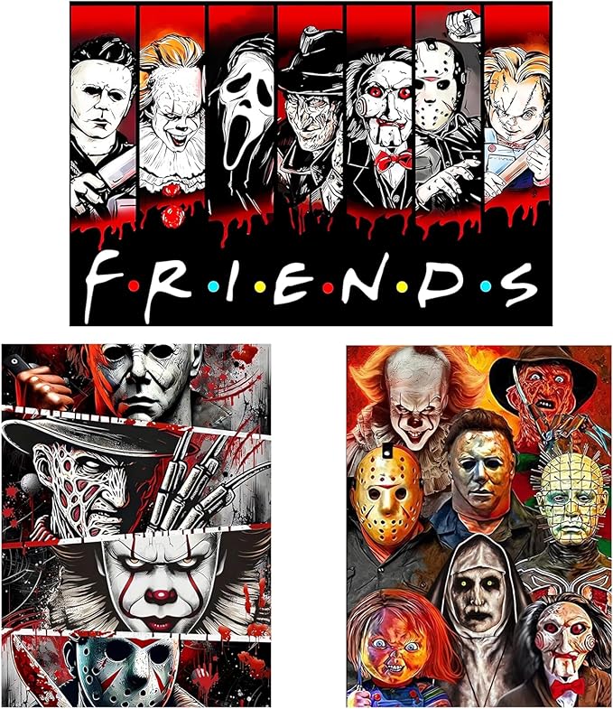 LILEIDECO 3 Pack Halloween Diamond Art Kits for Adults Beginners,Horror Diamond Painting Kits for Adults,5D Full Drill DIY Diamond Dot Gem Art Kit Wall Home Decor Arts Craft 12x16 inch