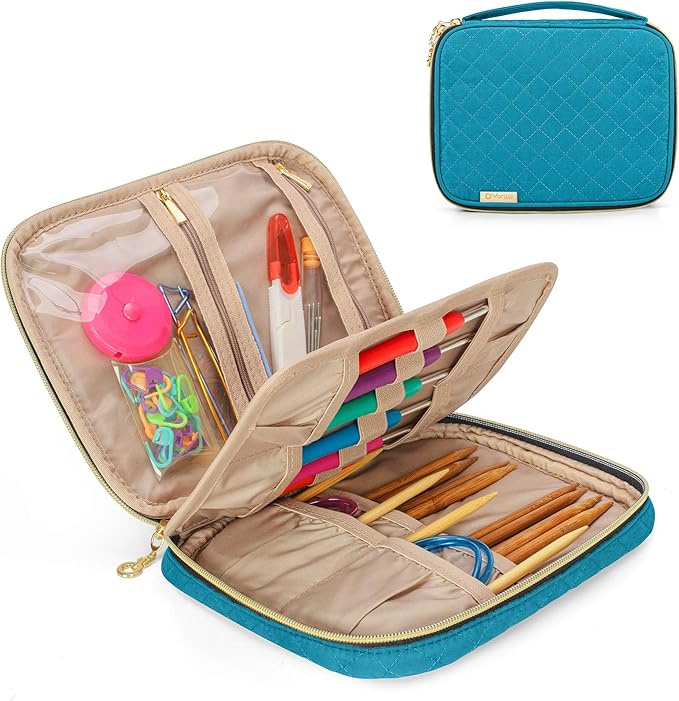 Yarwo Crochet Hook Case, Travel Organizer Holder for Crochet Hooks, Circular Knitting Needles, Knitting Needles (up to 8") and Other Supplies, Teal (Bag Only, Patented Design)