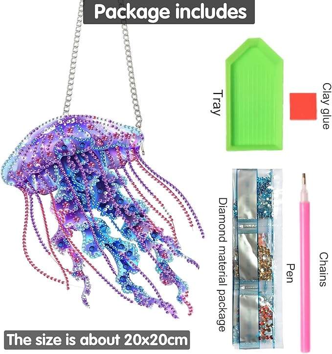 Yomiie Jellyfish Sun Catcher Window Hanging - DIY Double Sided Marine Life Diamond Painting Pendant Kit, Acrylic Diamonds Art Ornament for Front Door Sign & Indoor/Outdoor Garden Decor(8x8 inch)