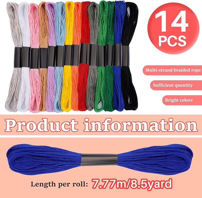 Embroidery Floss: Embroidery Thread 120 Yards Friendship Bracelet String 14 Colors Cross Stitch Cotton Yarn for DIY Bracelet Making