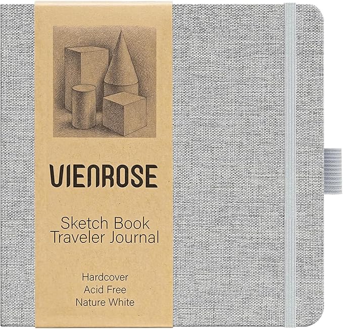 Vienrose 5.5"x5.5" Sketch Books, Linen Cover Hardbound Sketching Book with Acid-Free Paper, Drawing Pad for Kids, Beginners & Professionals, Art Supplies for Adults & Students(Grey, 60 Sheets)
