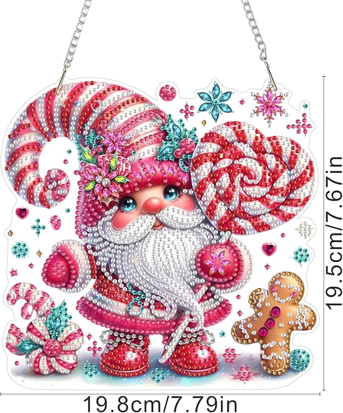 SENQAO Gnome Diamond Art Hanging Kits for Adults Kids, Christmas Diamond Art Suncatchers, 5D Special Shape Diamond Painting Pendant Window Ornament Gifts for Home Garden Door Wall Decor