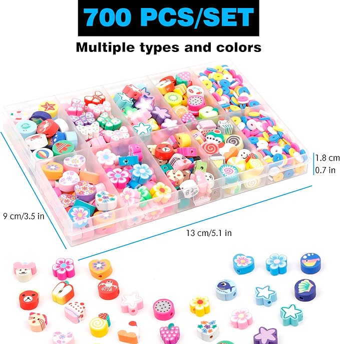 700 Pcs Polymer Clay Beads for Charms Making Pony Beads Shapes for Friendship Bracelets & Jewelry Making (700Pcs Mixed Colors Style)