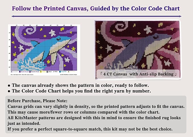 KitsMaster Whimsical Whale in Dream Latch Hook Kit, Galaxy-Inspired Home Décor, All-in-One DIY Rug Making Kit for Adults & Beginners 23.6''x15.8'' (Whale's Dream)