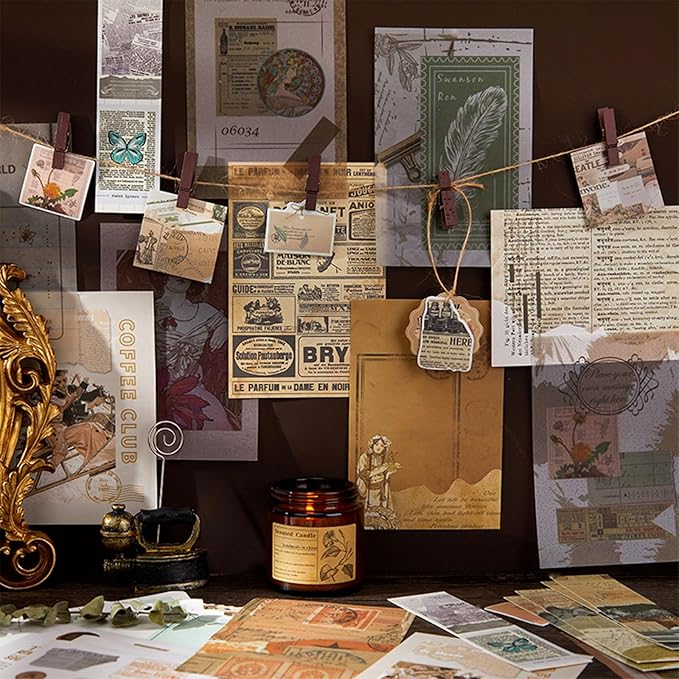 Esweny 251PCS Vintage Scrapbook Supplies Pack, Scrapbooking Paper and Stickers Ephemera Bundle Junk Journal Kit for Art Aesthetic Journaling Collage Decoupage Craft (Old Times Daily)