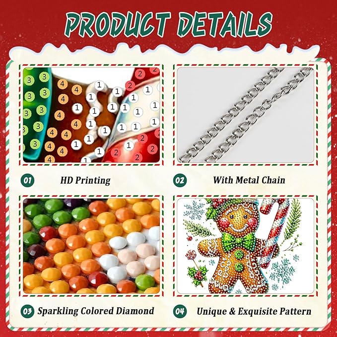 EMIEAUFG Christmas Diamond Art Hanging Kit for Adult, Xmas Gingerbread Diamond Art Pendants, Double Sided Acrylic & 5D Special Shaped Rhinestone, Christmas DIY Ornament for Window Home Wall Decor