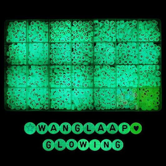 1450Pcs Glow in The Dark Acrylic 4x7mm Round Letter Beads (Extra for Vowel Letter) and Heart, Moon, and Star Beads for Bracelets Necklaces Jewelry Making (Glow in The Dark, 4x7mm)