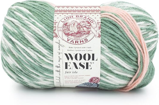 Lion Brand Yarn Wool Ease Fair Isle, Yarn for Knitting, Sage/Pink Salt, 1 Pack