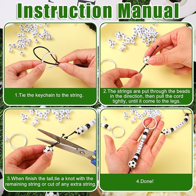 Landical 564 Pcs Soccer Keychain Making Kit DIY Soccer Bead Key Chain Craft Adjustable Sport Letter Bead Charm Sport Theme Party Favor Gift Backpack Accessories Holiday Decoration(Joyous Color)