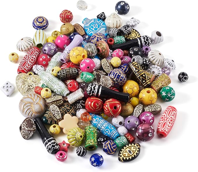 Cheriswelry Assorted Acrylic Beads for Bracelet Opaque Heart Flower Beads Colorful Metal Enlaced Aesthetic Beads Spacers for Jewelry Making Necklace Earring Keychain (100G)