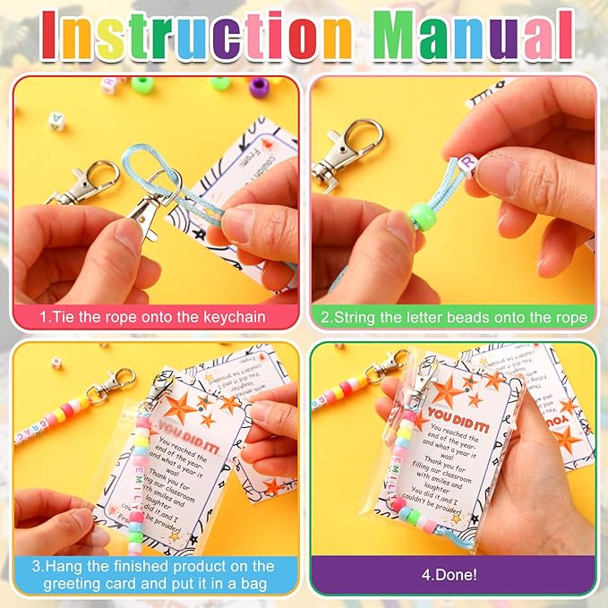 Suncalla 984 Pcs 24 Set End of Year Gift Keychain Making Kit Graduation Keychain Gift Crafts Bead Adjustable Letter Beads Cards Strings Kit DIY Accessories Congrats Grad Party Favors for Adult