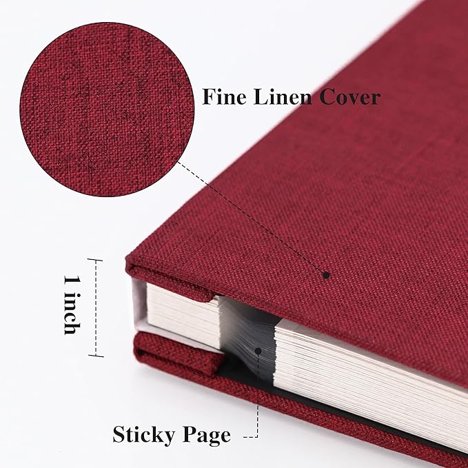 Vienrose Large Photo Album Self Adhesive for 4x6 8x10 10x12 Pictures Linen Scrapbook Album DIY 40 Blank Pages with A Metallic Pen