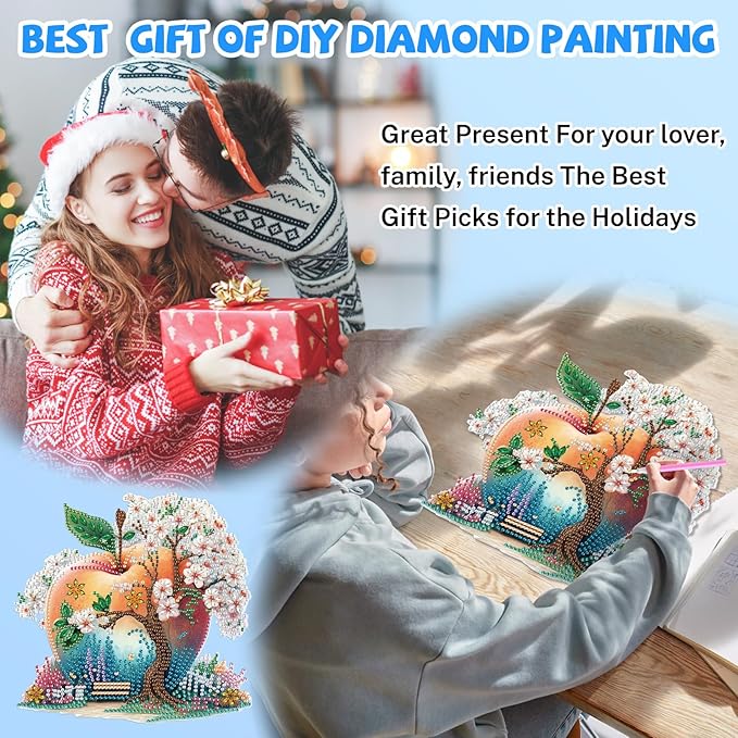 Bowetile Cherry Blossoms Diamond Art Hanging Kits for Adults, Diamond Art Suncatchers Apple, 5D Special Shape Diamond Painting Pendant Window Ornament Gifts for Home Wall Door Garden Decor