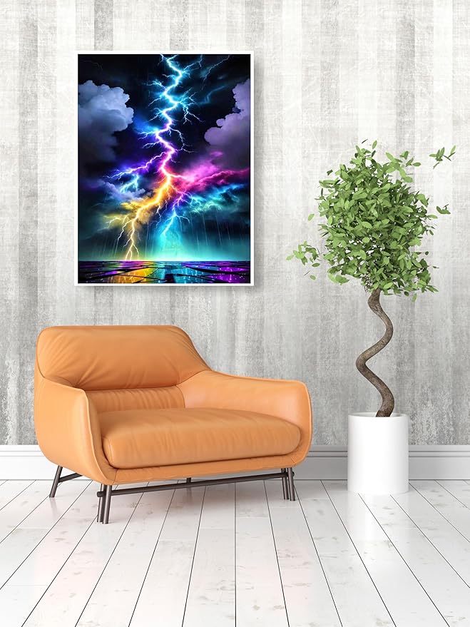 BYGFHLYW Diamond Art Painting Kits for Adults, Colorful Lightning 5D Diamond Painting Dots Art Kits for Adults Beginner, DIY Full Round Gem Crystal Art Paint by Diamond, Home Wall Decor 12x 16 in