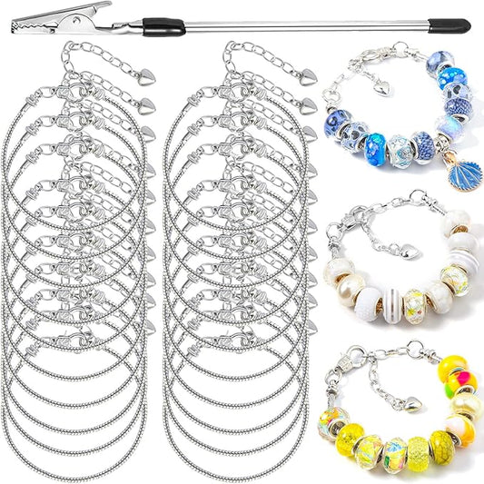 20 Pcs 7.87 Inch Snake Chain Charm Bracelets Adjustable Snake Charm Bracelet Chains with Bracelet Helper Heart Lobster Clasp Extender Chain DIY Bracelet Chain for Women Jewelry Making Supplies