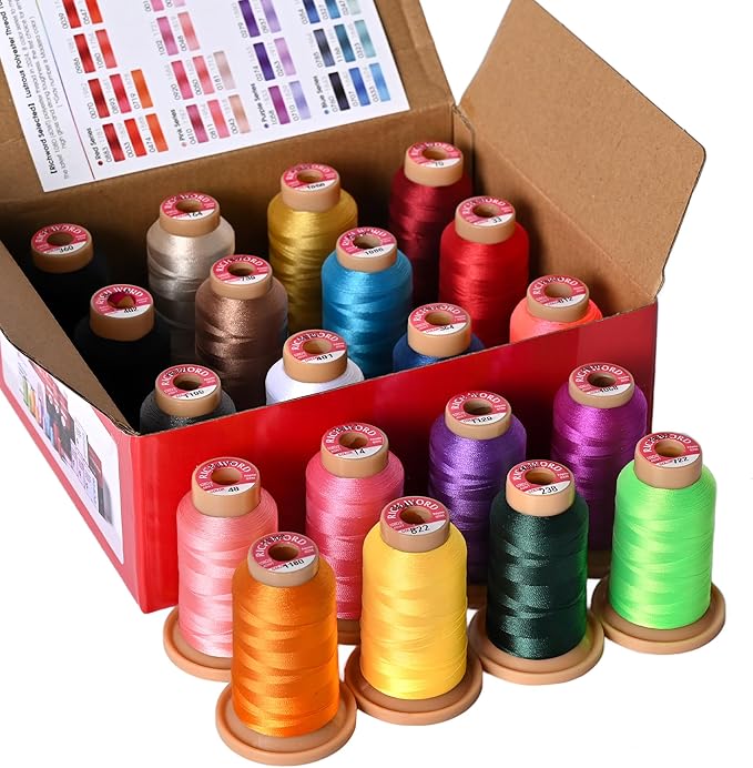 Poolin Embroidery Machine Thread Richword Selected 800M 20-Color 40WT(108D/2) Polyester Embroidery Thread Set for Embroidery & Sewing Machines – Ideal for Daily DIY Projects