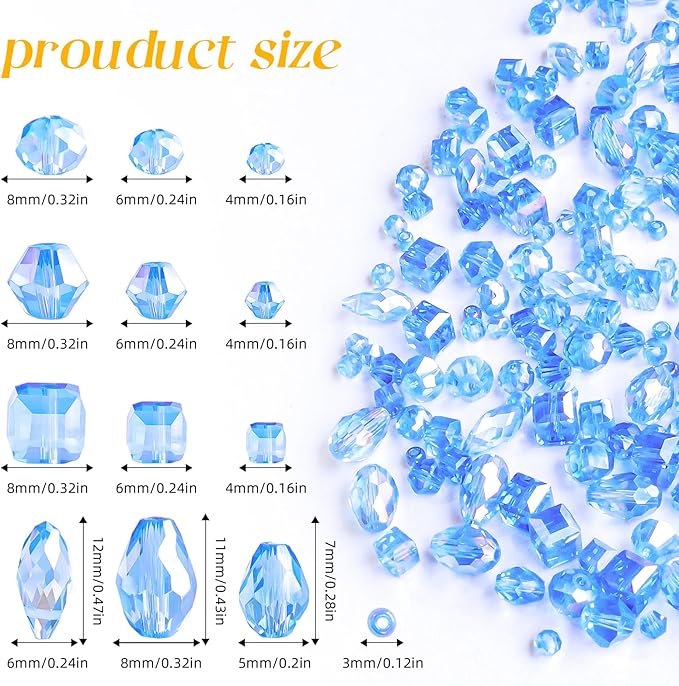 1500 Pcs Crystal Glass Beads for Jewelry Making – 12 Styles Bicone, Rondelle, Cube, Teardrop & 3mm Spacer Beads, DIY Bracelet Necklace Earring Craft Kit with Organizer Box(Blue)