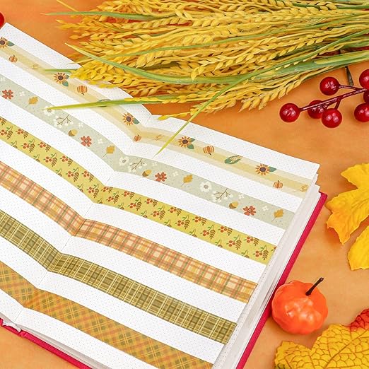 12 Rolls Fall Washi Tape Set for Bullet Journaling, DIY Crafts, Scrapbooking, Gift Wrapping Colorful Autumn Decoration Tape Grid Sunflower Maple Leaves Washi Tape