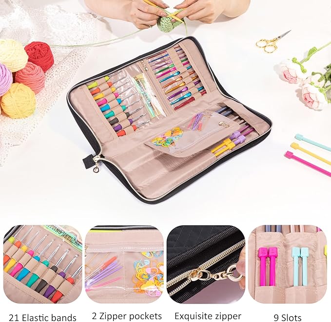 Knitting Needles Case (Up to 14 Inches) - Organizer for Knitting and Crochet Accessories - Empty Hook Case