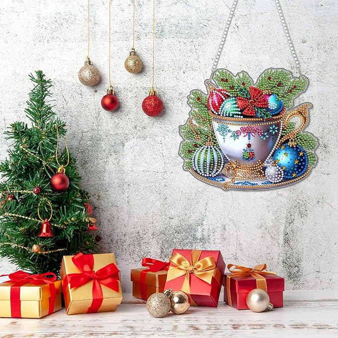 DOMROM Coloured Balls Diamond Art Hanging Kits for Adults Beginners, Christmas Special Shaped Crystal Diamond Painting Ball Pendant, DIY Diamond Art Suncatchers for Home Garden Wall Decor Gift