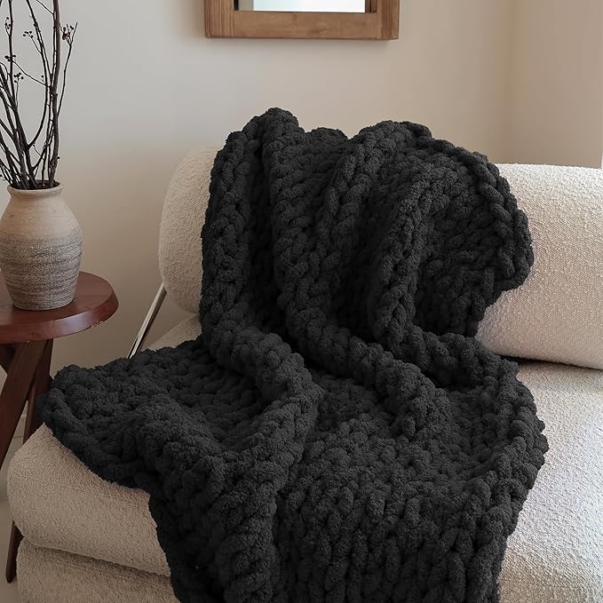 Jumbo Chunky Yarn for Hand Knitting - Super Thick Chenille Chunky Yarn for Crocheting - Extra Soft Bulky Fluffy Blanket Big Yarns 8 Jumbo Pack (27yds,8 oz Each Skein) Black