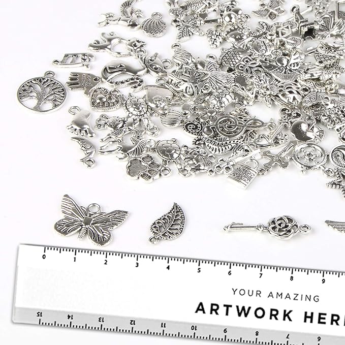 Charm Bracelet Making Kit,UPINS 30Pcs Silver Expandable Blank Bracelets Adjustable Wire Bangles with 100Pcs Tibetan Silver Charms, 200Pcs Open Jump Rings for Jewelry Making