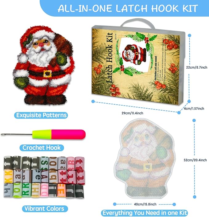 MIAOLLUN Latch Hook Rug Kits, 3D Printed Canvas Christmas Santa Decor Crochet Tapis Needle for Carpet for Crafts 20.4" X 15.0",Santa Claus