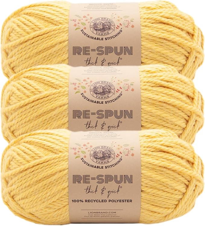 Lion Brand Yarn, Re-Spun Thick & Quick Super Bulky Yarn for Knitting, Crochet, and Crafts, Sunshine, 3 Pack, Soft Fiber for Chunky Blankets, Bulky Throws, and Cozy Sweaters