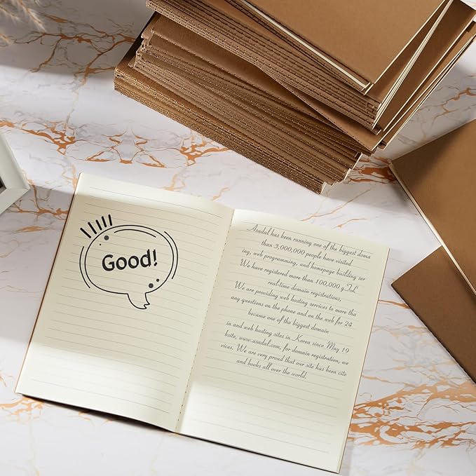 mimorou 100 pcs journals notebooks bulk - kraft softcover a5 small notebooks 5.5 inch x 8.3 inch notepads with 60 page 30 sheet for writing sketch travel office supplies(dark brown,lined)