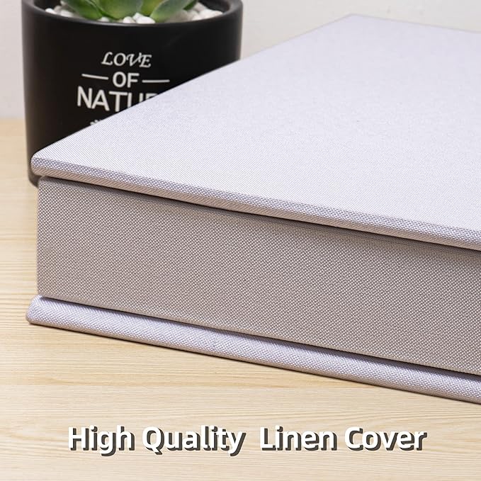 Large Photo Album Self Adhesive 4x6 5x7 3x5 8.5x11 Scrapbook Magnetic Album DIY Scrap Book Length 13 x Width 12.8 (Inches) 120 Sticky Pages Linen Cover DIY Photo Album (White)