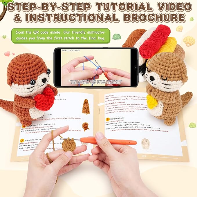Crochet Kit for Beginners, Emotional Positive Support Crochet Gift, Otter Couple Crochet Animal Kit, Easy Crochet Kits for Adults, DIY Craft Gift Birthday, Valentine's Day, Teacher Appreciation