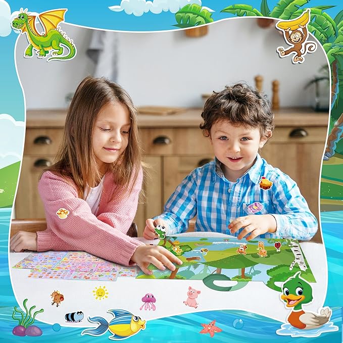 3200+pcs stickers for kids, 102 sheets cartoon animal sticker for toddlers, reward cute stickers 18 theme for school teachers students parents, scrapbook journal gifts decor