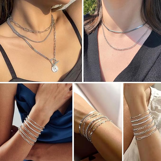 Necklace Chain for Jewelry Making, 42.6 Feet 6 Roll Stainless Steel Silver Jewelry Link Chains for DIY Necklace Bracelets Keychain Craft Jewelry Making Supplies with Jump Rings Lobster Clasp Connector